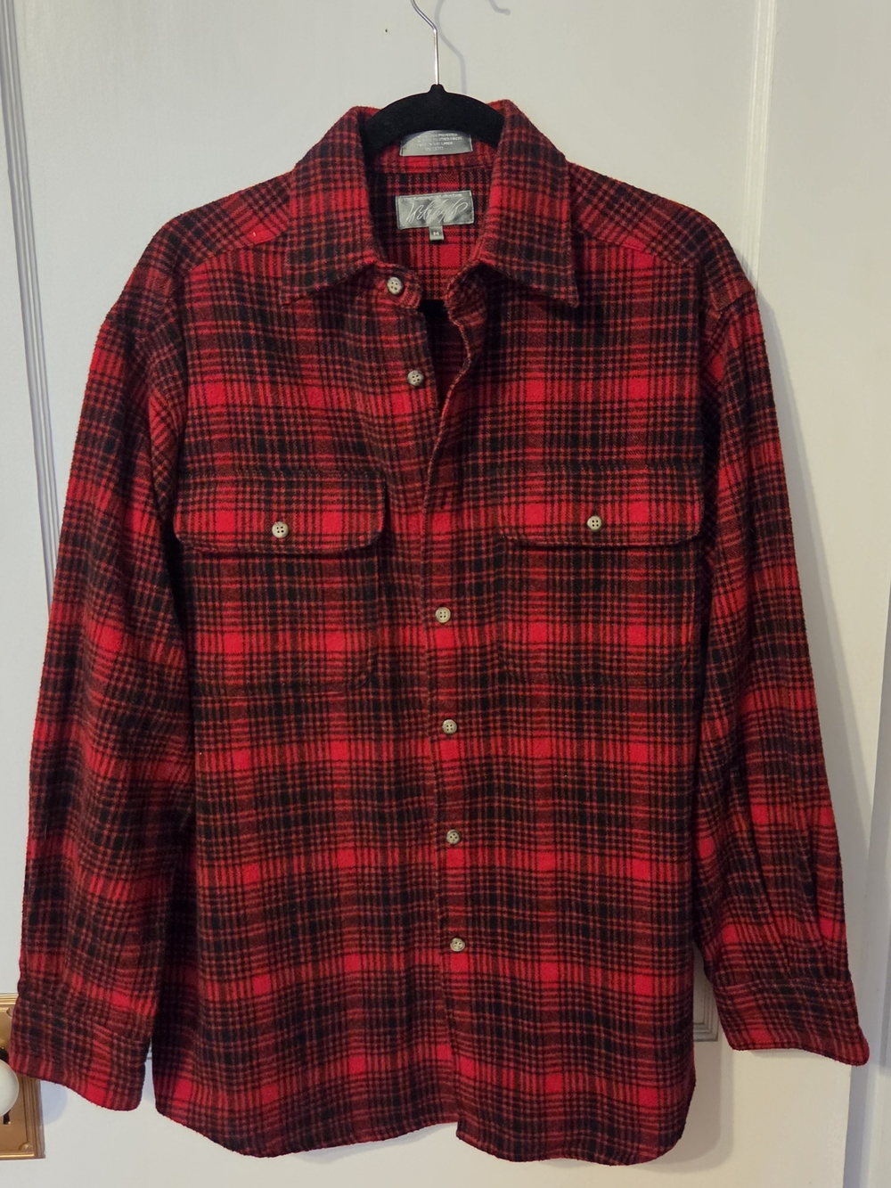 Vintage Red and Black Plaid Wool Blend Shirt Jacket